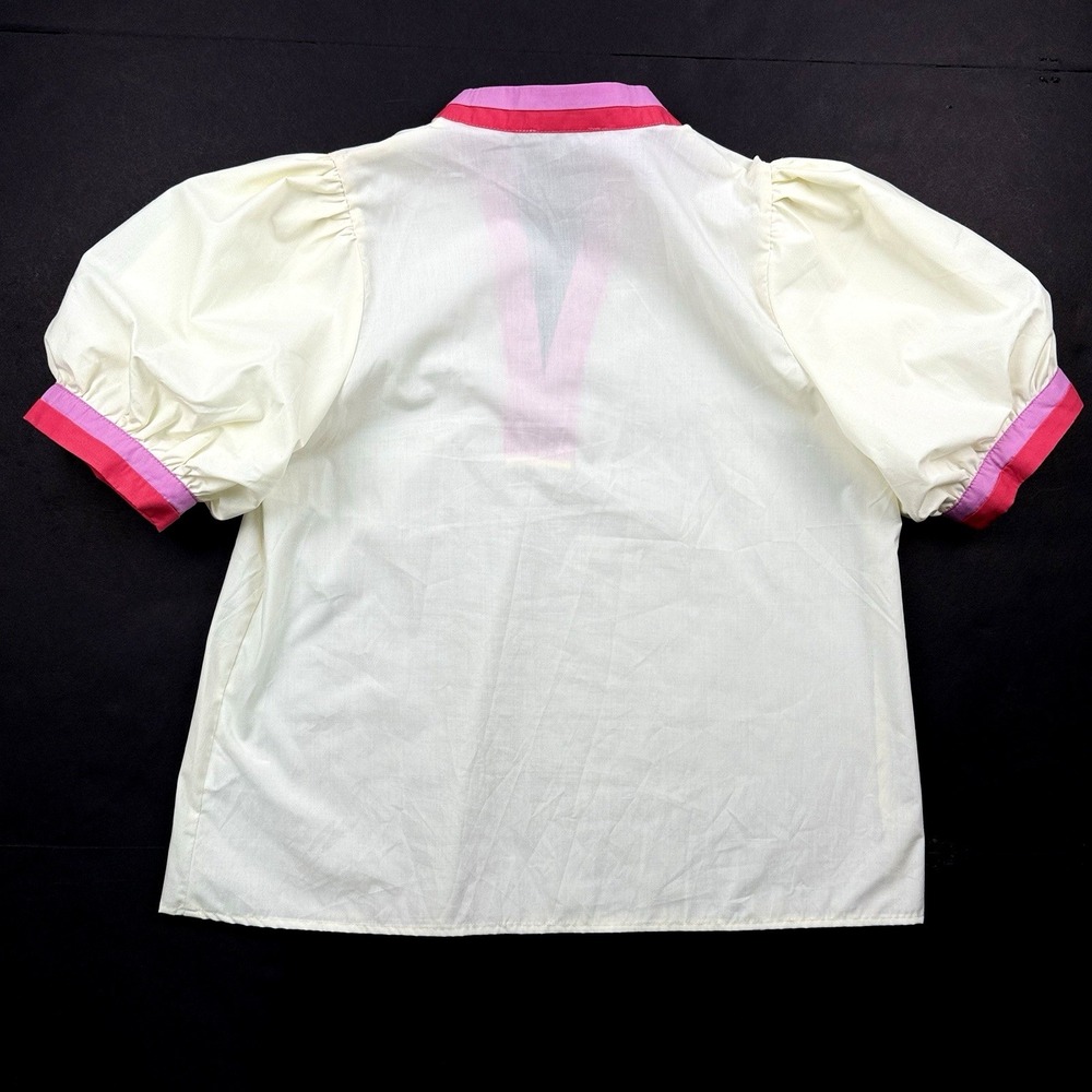 Entro Contrast Trim Top Women S 4 6 Short Puff Bubble Sleeve Pink Cream Purple - Picture 5 of 6